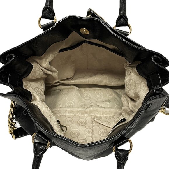 MICHAEL KORS Handbag Soft Black Leather Gold Locket Chain 2-Way *EUC* FABULOUS!! - Picture 13 of 15